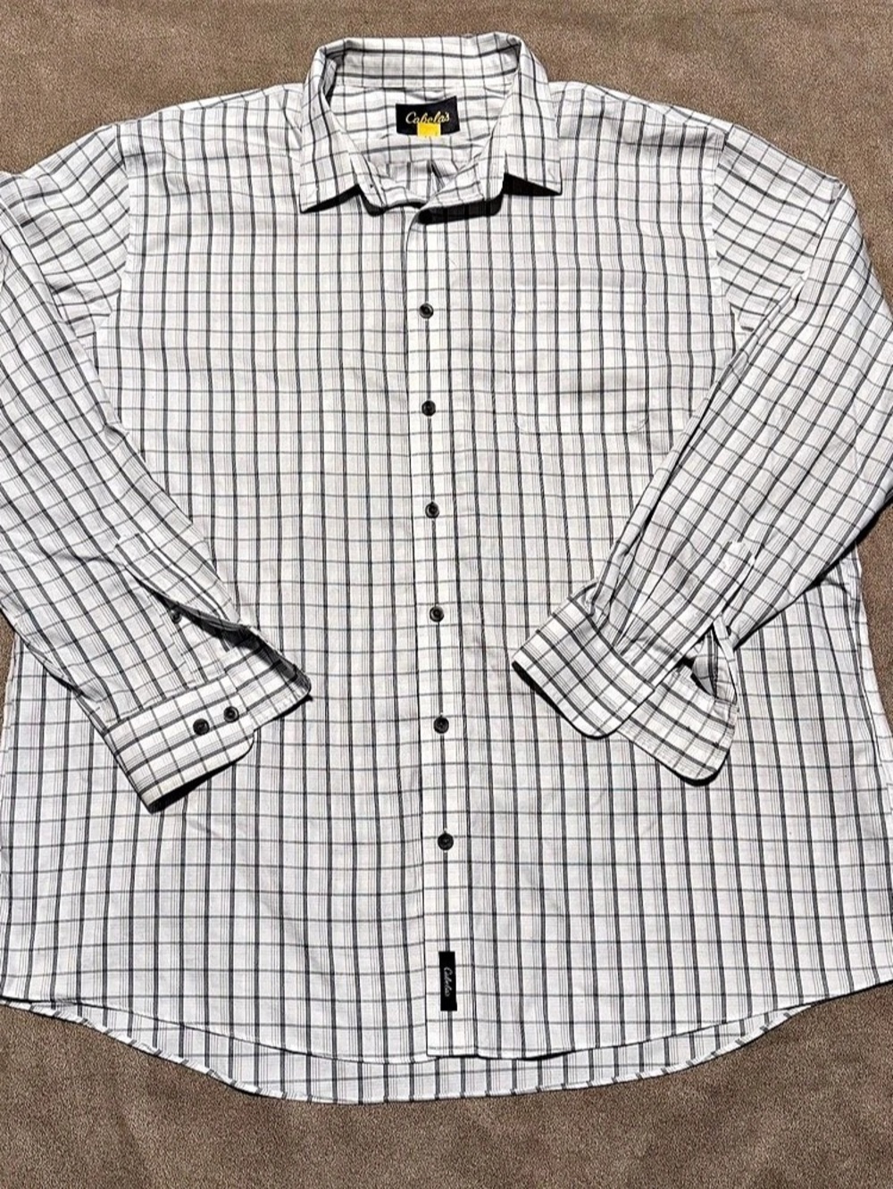 Cabela's Mens 3XLT Shirt White Gray Plaid Long Sleeve Button Down Tall Big